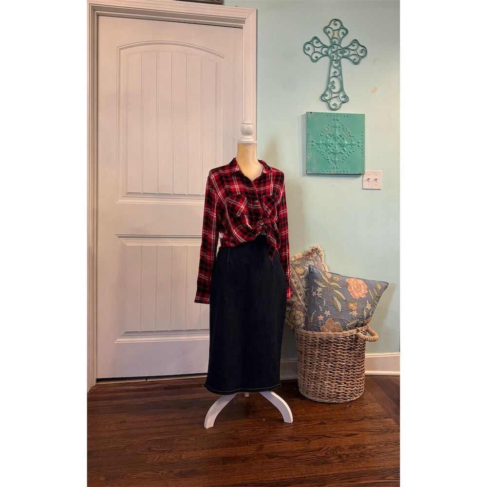 Judy Blue Women's 2XL Denim Midi Skirt Solid Blue Pencil Style